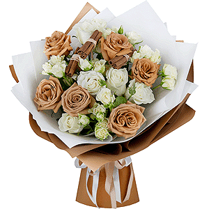 Spray rose: white, cream, light pink 50 cm - 9, Роза Тоффи - 9, White rose 50 cm - 8, Cinnamon decorative packaging, Wrapping Paper
