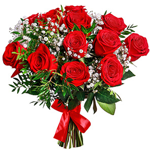 Gypsophila - 2, Red rose 50 cm - 17, Ribbon, Pistachio
