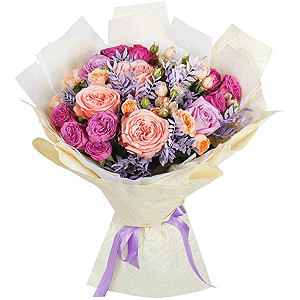 Peony rose Kahala 50 cm - 3, Pink rose 50 cm - 4, Bright pink spray rose mix, 50 cm - 8, Wrapping Paper, Pistachio