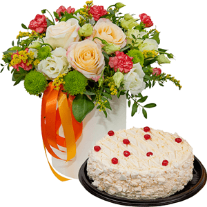 Peach blossom with cake with delivery Tula