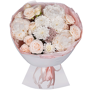 Peony white - 3, Baltica White Spray Chrysanthemum - 2, Peony sprayrose - 4, Ozotamnus, Wrapping Paper