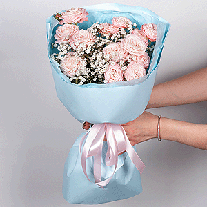 Peony sprayrose - 3, Gypsophila - 2, Wrapping Paper