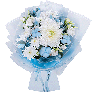 Baltica White Spray Chrysanthemum - 2, Magnum White Chrysanthemum - 3, lisianthus - 2, Cotton bud, Ruscus, Dried flowers decor, Wrapping Paper