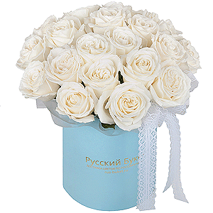 White roses in a hatbox with delivery Tula