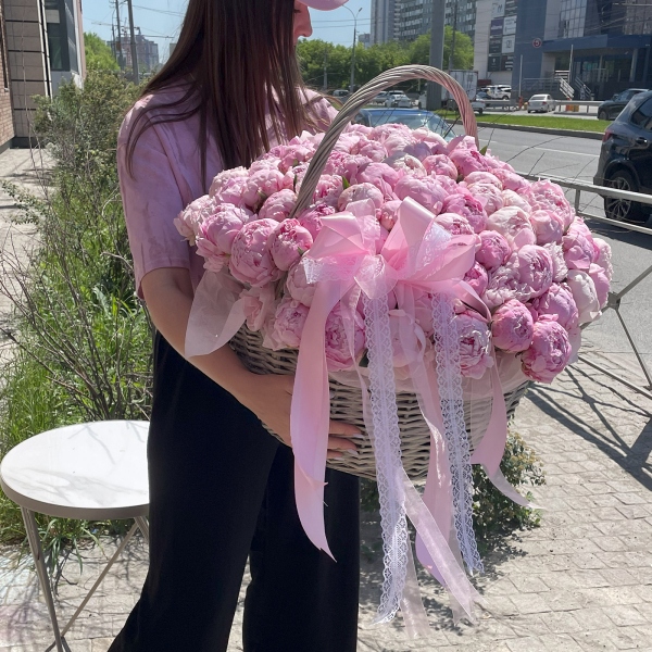 Peony pink - 163, Large Basket, Oasis, Ribbon