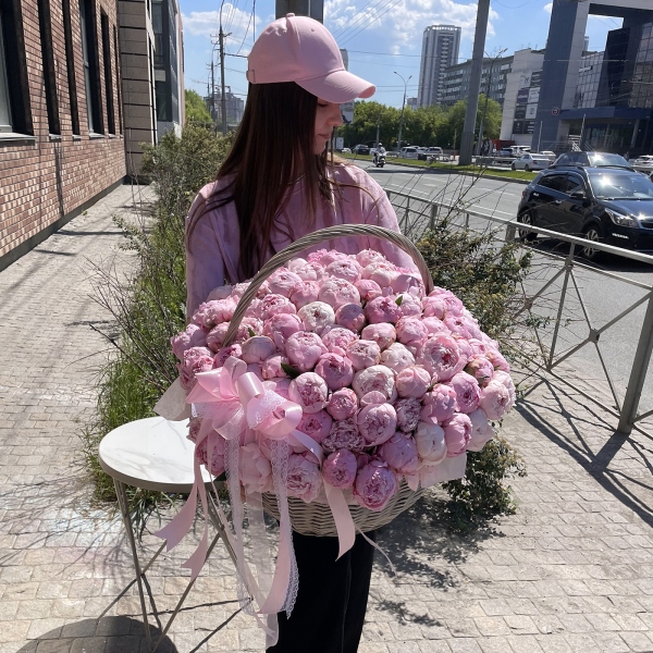 Peony pink - 163, Large Basket, Oasis, Ribbon