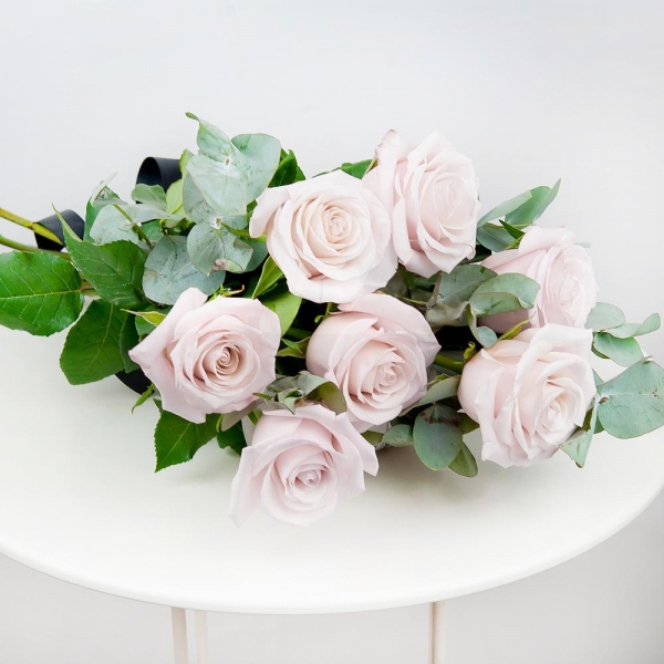 Pink rose 50 cm - 13, Eucalyptus Cinerea, Ribbon