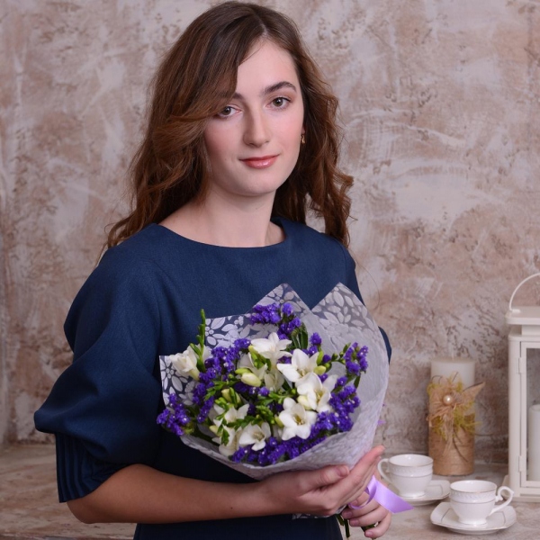 Фрезия - 17, Статица синяя, Фетр, Лента