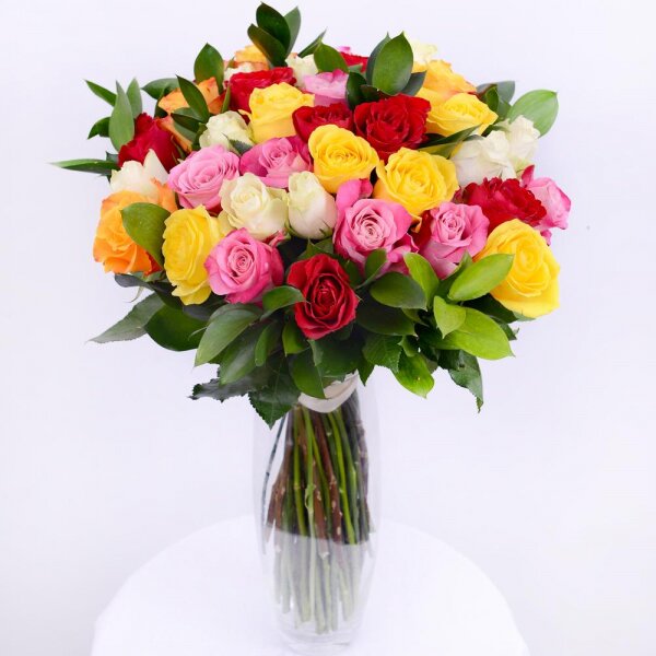 Rose 40 cm - 63, Ruscus, Ribbon