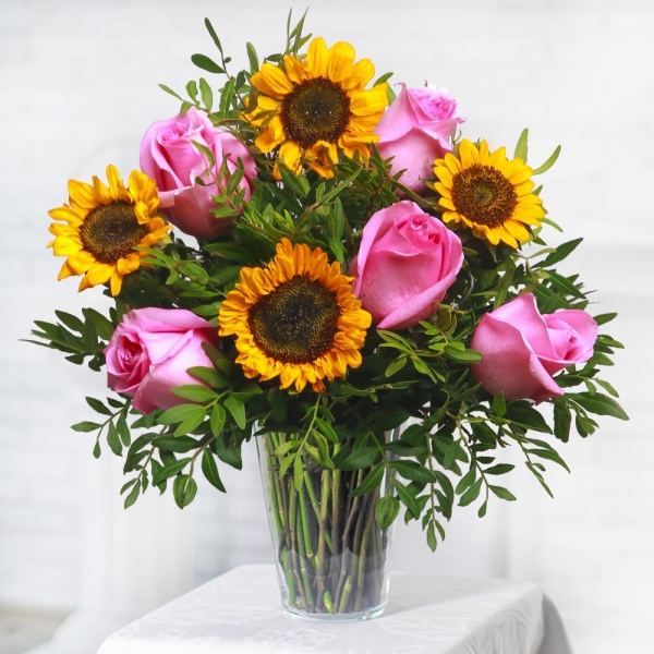 Sunflower - 5, Pink rose 50 cm - 7, Pistachio, Ribbon, Felt