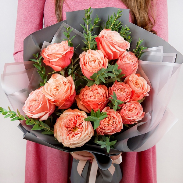 Peony rose Kahala 50 cm - 17, Eucalyptus parvifolia (1 pc.), Wrapping Paper