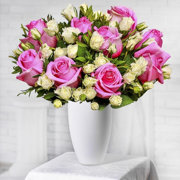 Pink rose 50 cm - 12, Spray rose: white, cream, light pink 50 cm - 13, Pistachio, Felt, Ribbon