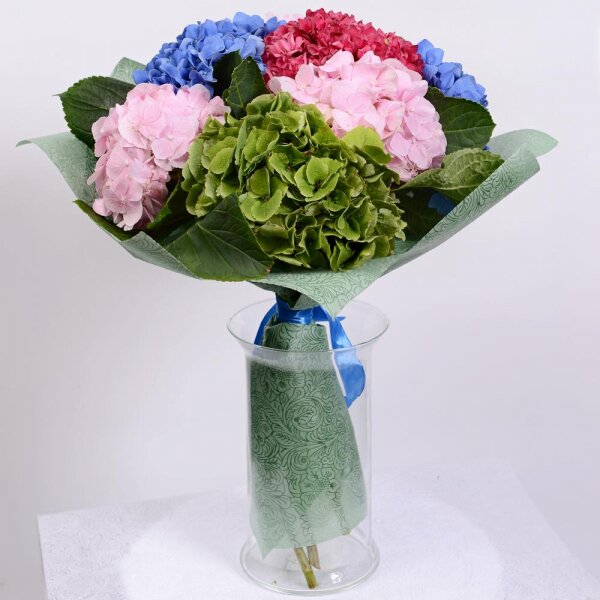 Blue/purple hydrangea - 3, Green Hydrangea - 1, Pink Hydrangea - 5, Wrapping Paper