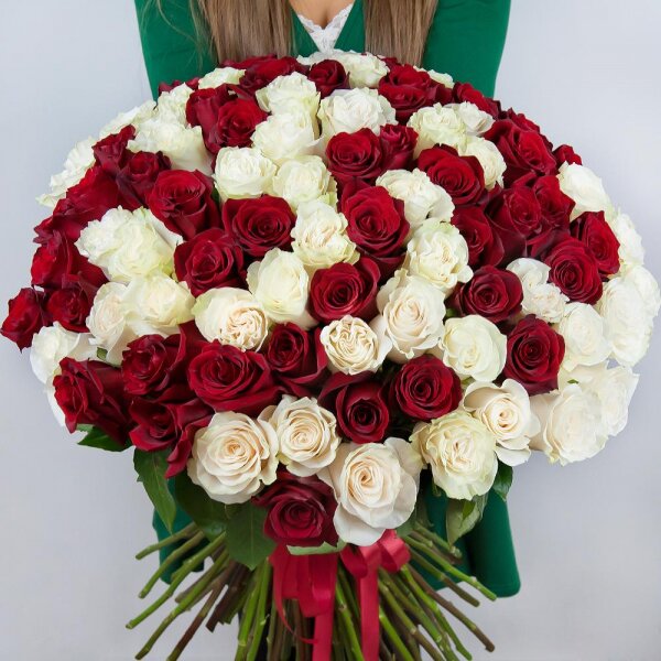 Red rose 70 cm Ecuador - 80, White rose 70 cm  (Ecuador) - 81, Ribbon