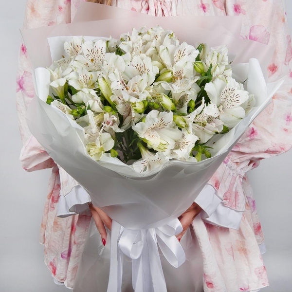 Alstromeria white, soft pink - 23, Wrapping Paper